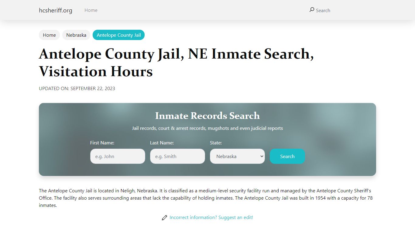 Antelope County Jail, NE Inmate Search, Visitation Hours